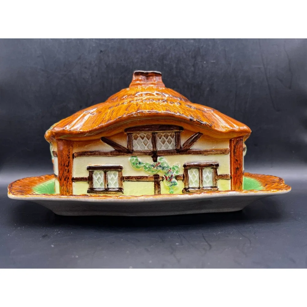 Vtg J Shaw‎ Sons Burlington Ware Cottage Butter Dish Lid Tray Devon Cobb England